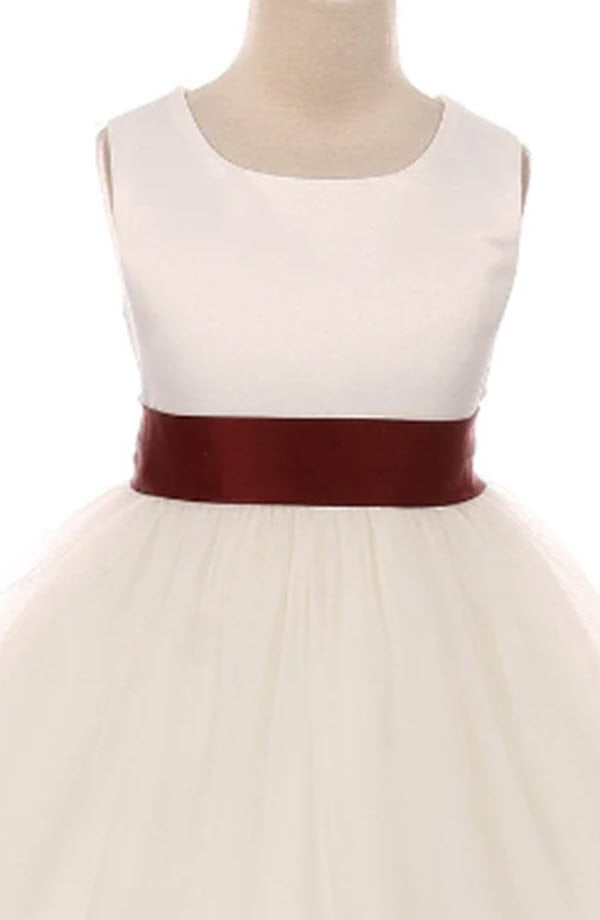 411 Satin Sash Bow Girl First Communion or Flower Girl Dress (White Dress)