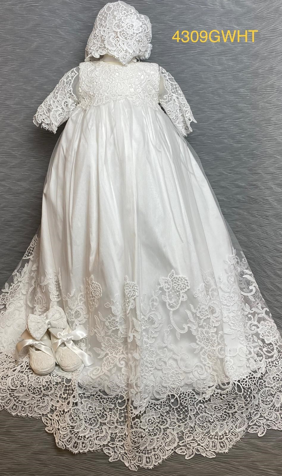 4309 G White satin or Ivory Silk & lace Christening Gown