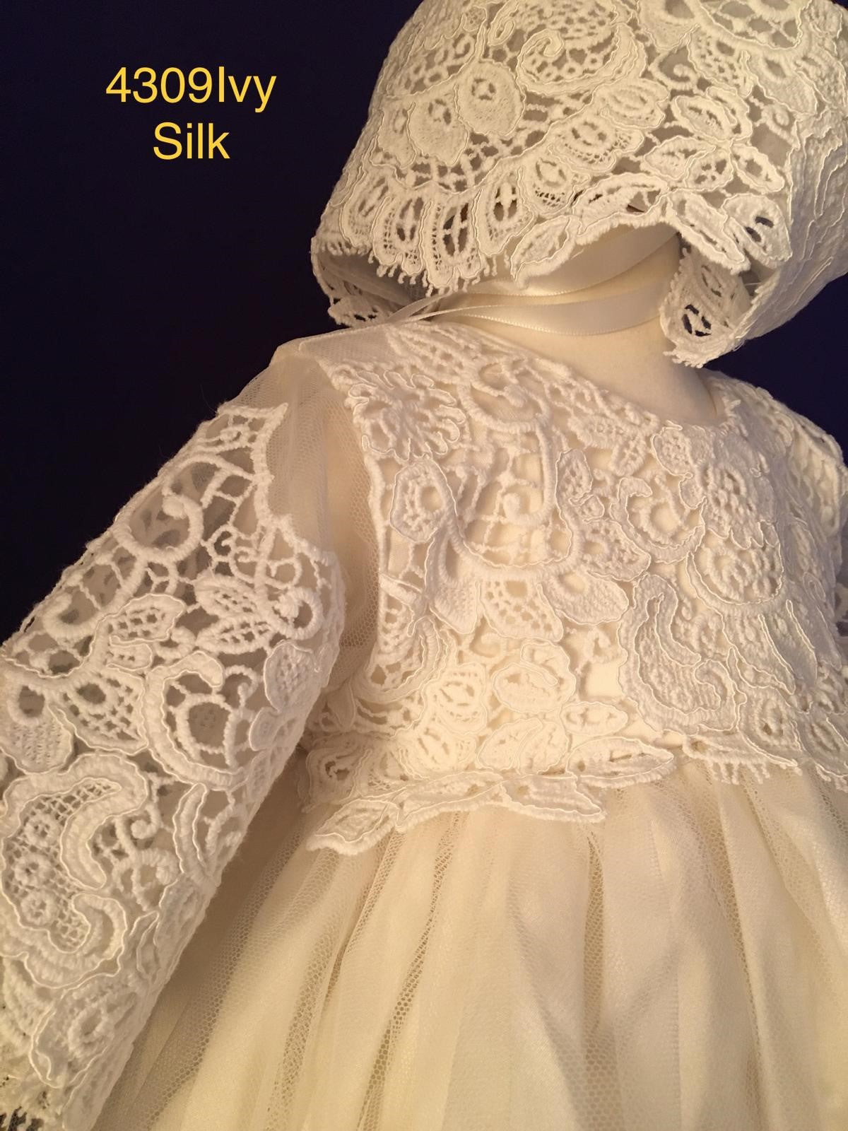 4309 G White satin or Ivory Silk & lace Christening Gown
