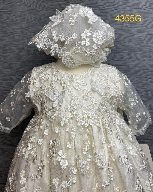 4355 G Ivory silk & lace Christening Gown