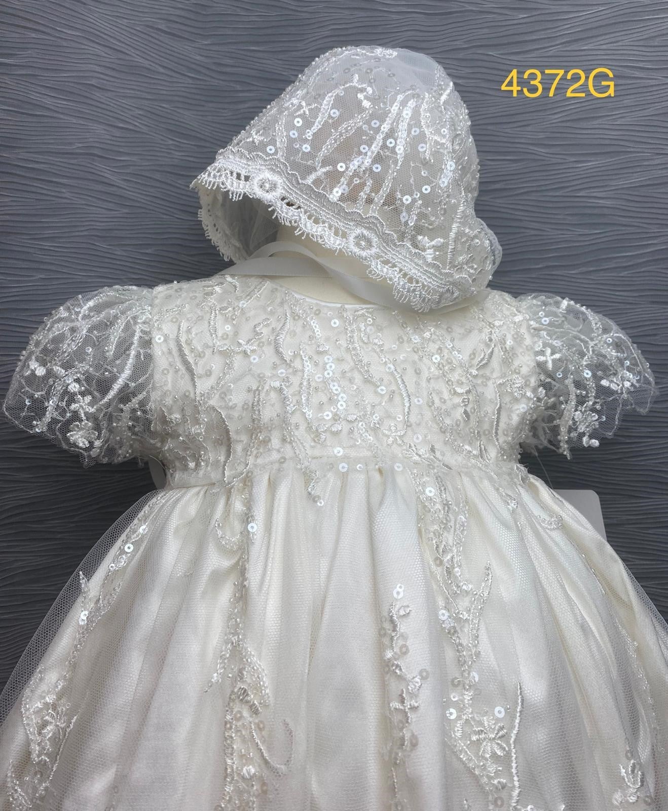 4372 G Ivory Silk and Net Lace Christening Gown
