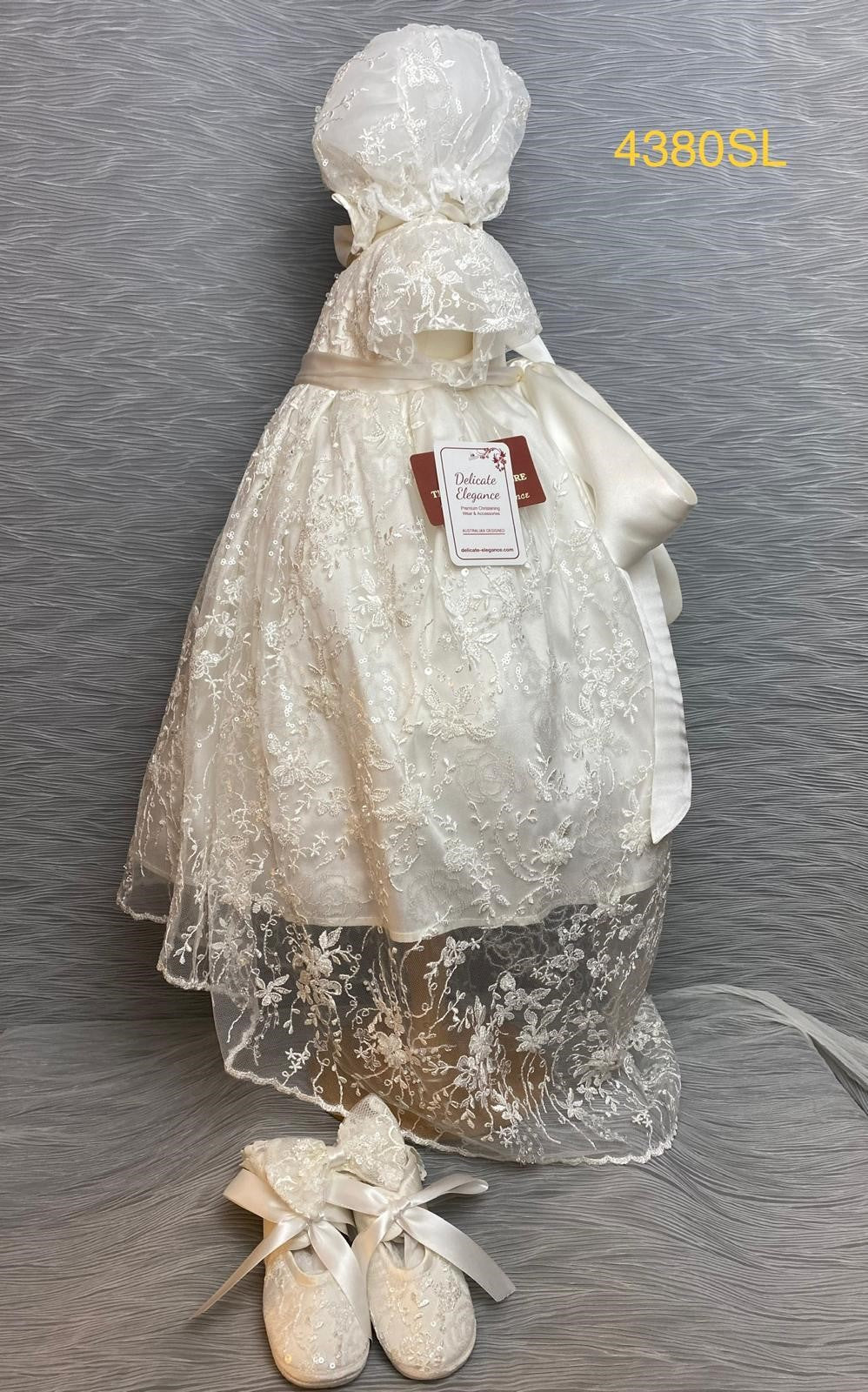 4380 SL Girls silk & lace christening dress Ivory