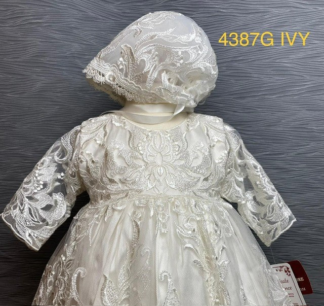 4387 G Ivory Silk and Lace Christening Gown