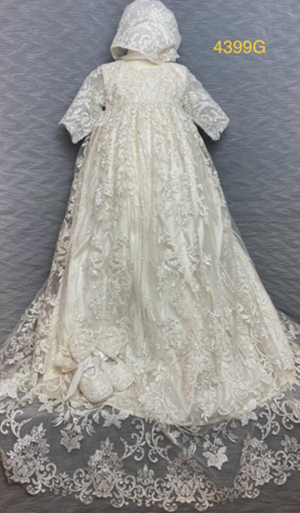 4399 G Ivory Silk and Lace Christening Gown