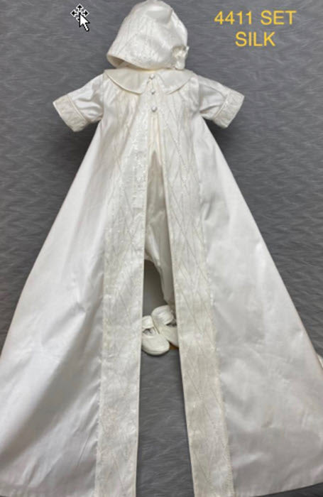 4411 Boys Christening Romper and Cape Set