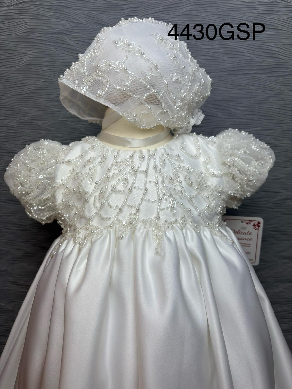 4430 GSP Ivory Satin and Lace Girls Christening Dress
