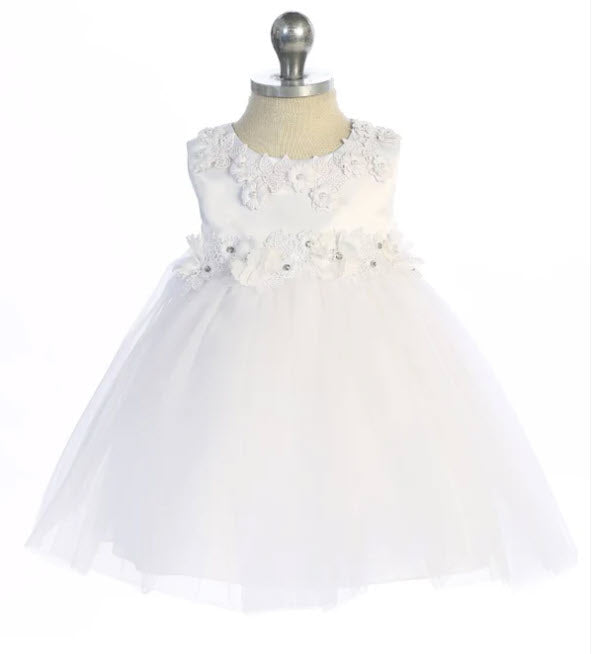 534-A Luxurious Princess Ballgown Baby Dress with Floral Trim