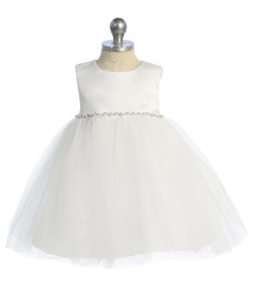 540-G Satin Top Baby Dress with Wavy Rhinestone & Pearl Trim