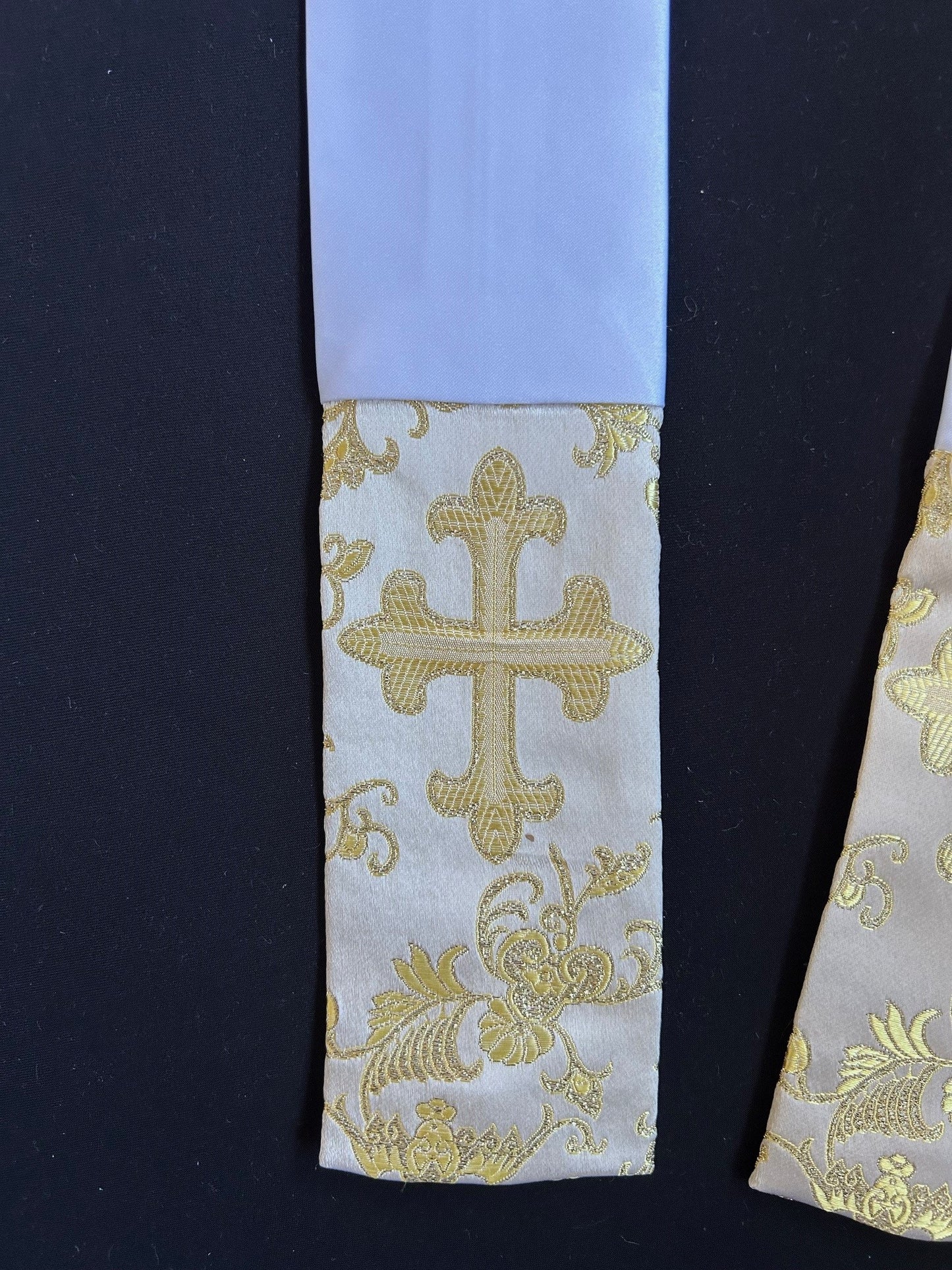 Baptism Stole - White satin with Gold Liturgical Cross Design