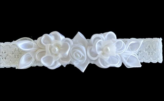 Baby Christening Headband with Kanzashi Flowers