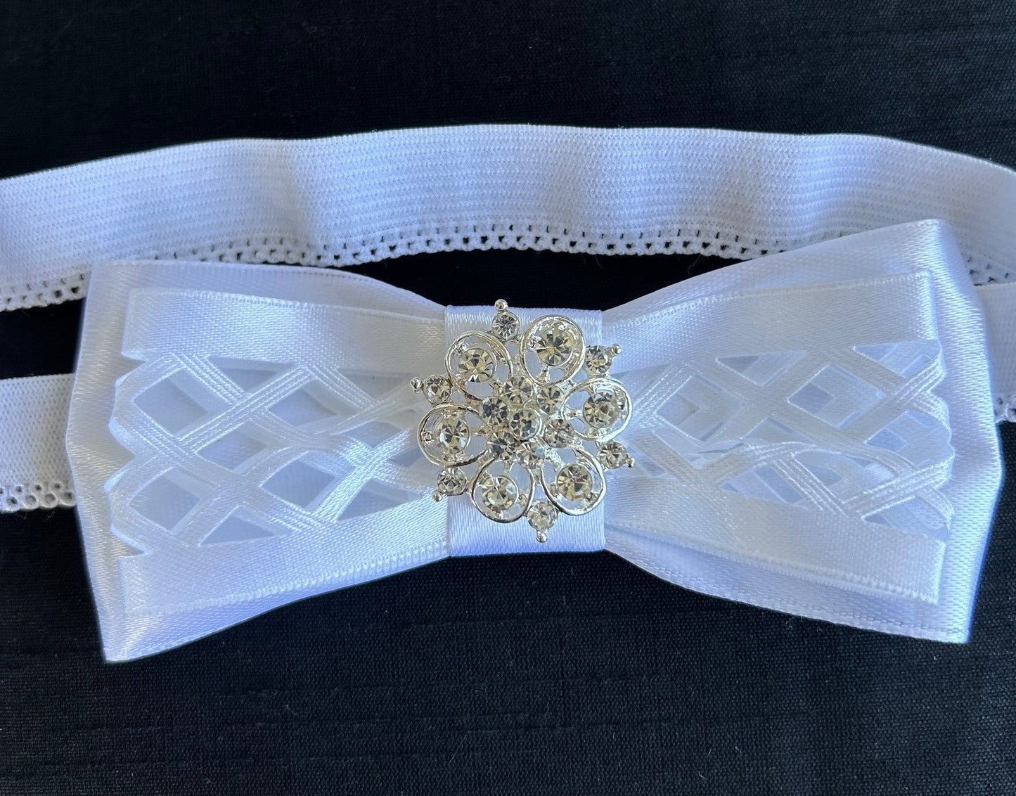 Baby Headband with Double Bow Featuring Lattice ribbon and Diamante