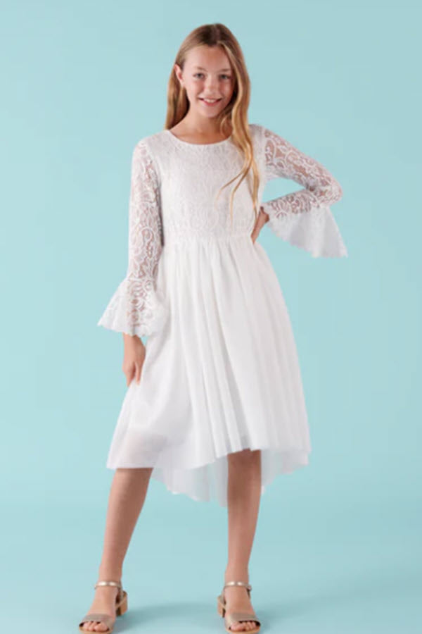 Olivia L/S Lace First Communion or Flower Girl Dress - Ivory