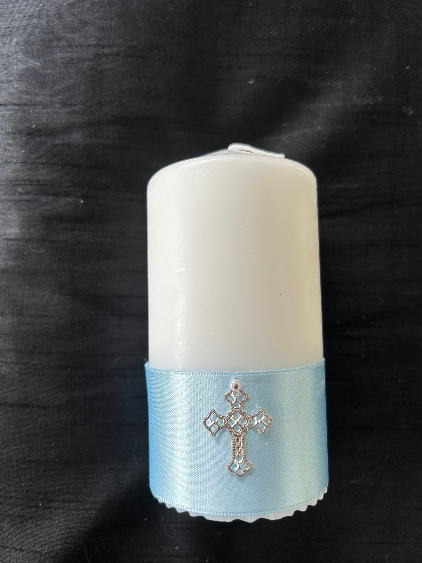 Baptism Candle with Coloured ribbon & Cross