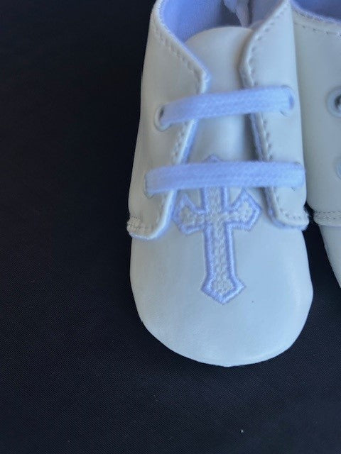 Boys PU Christening Booties with embroidered Cross