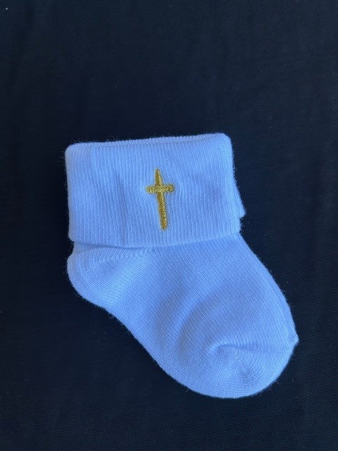 Christening socks with embroidered Cross