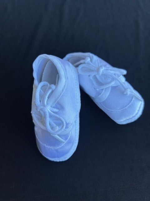 Boys white satin Christening booties