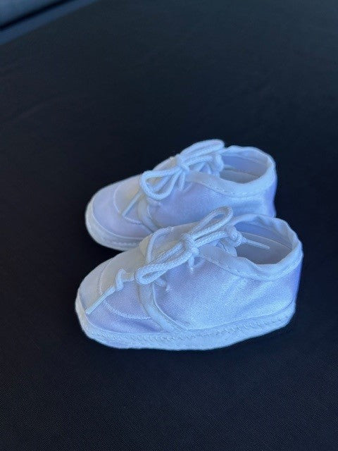 Boys white satin Christening booties
