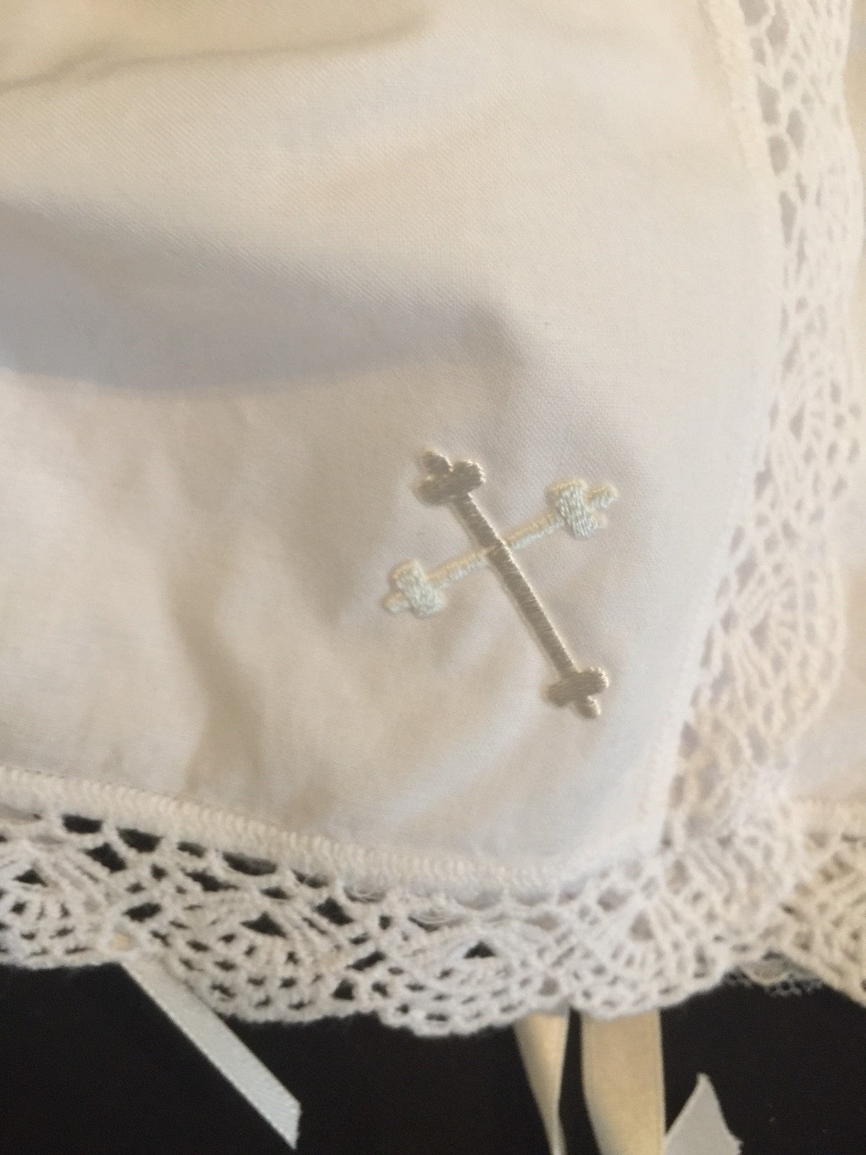 Hanky Bonnet with Embroidered Cross