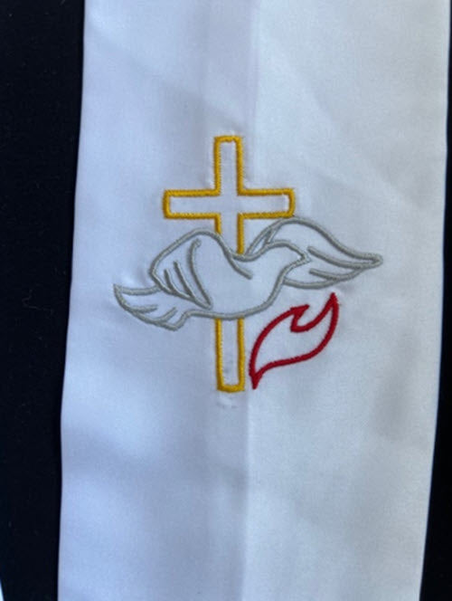 Baptism Stole with Dove Cross Water and Flame