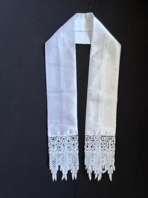 Satin Baptism Stole with Long Guipure Lace Trim