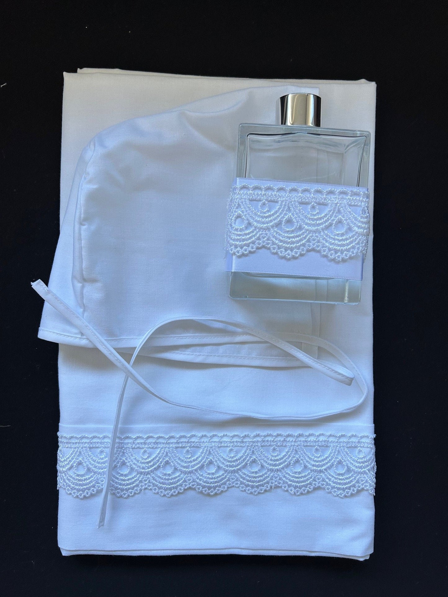 Oil Set with Bonnet and Cot Size Sheet - with or without Lace