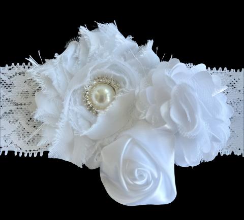 Baby Christening Headband Shabby cluster