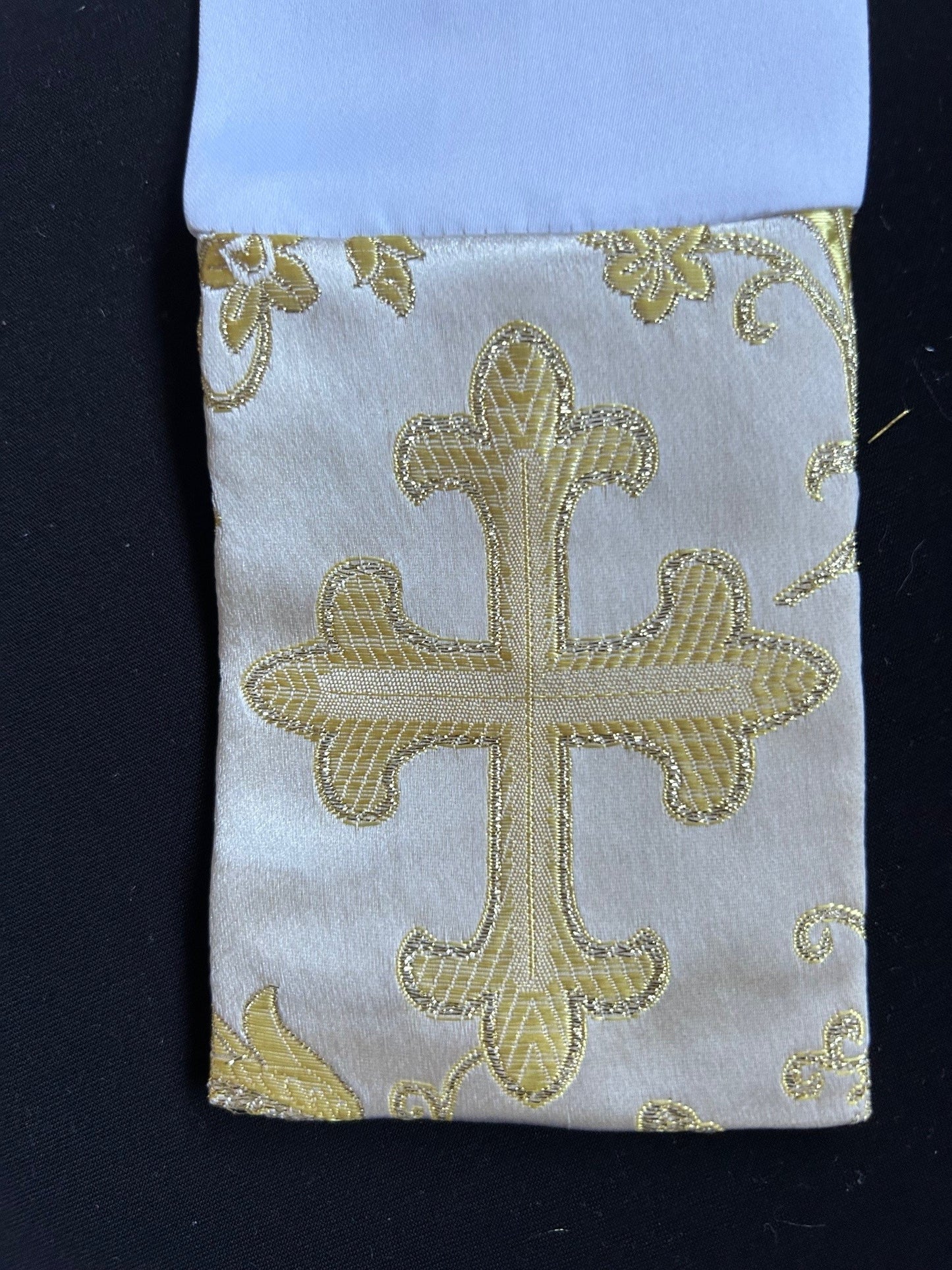 Baptism Stole with Liturgical fabric Gold Cross Trim