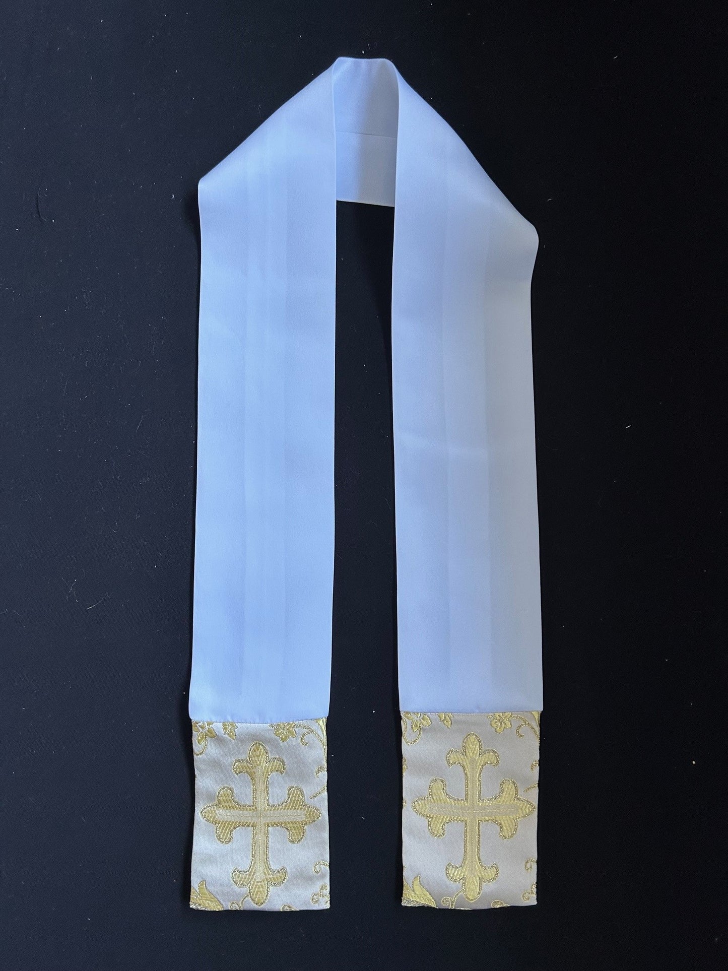 Baptism Stole with Liturgical fabric Gold Cross Trim