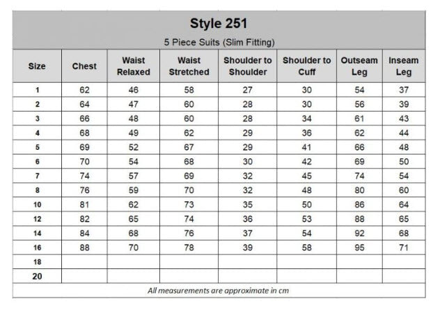 251 - Slim Fit Boys 5pce Suits