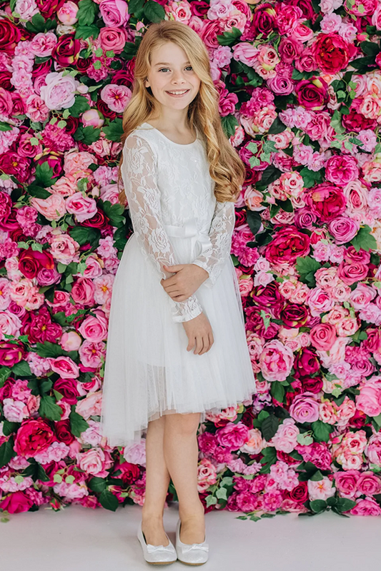 candi l/s lace tutu dress - ivory