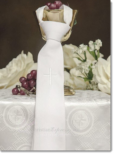 boys white tie with embroidered cross