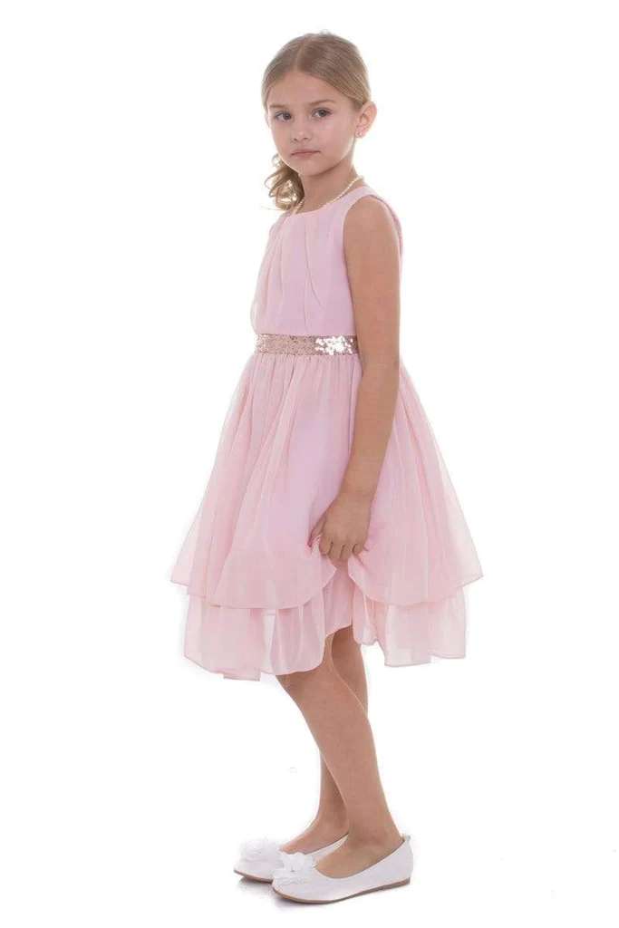 EK 202 Double Tiered Chiffon Dress with Sequin Waist Band