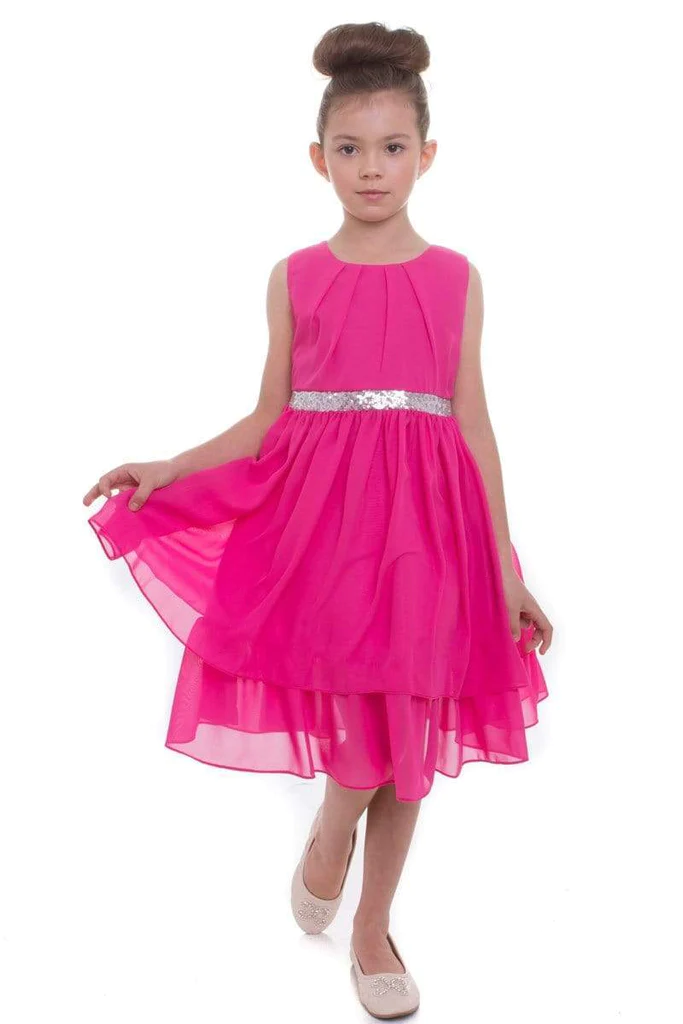 EK 202 Double Tiered Chiffon Dress with Sequin Waist Band