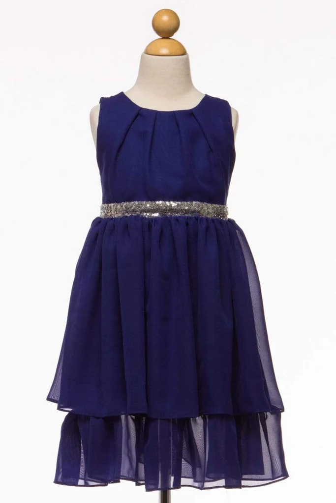 EK 202 Double Tiered Chiffon Dress with Sequin Waist Band