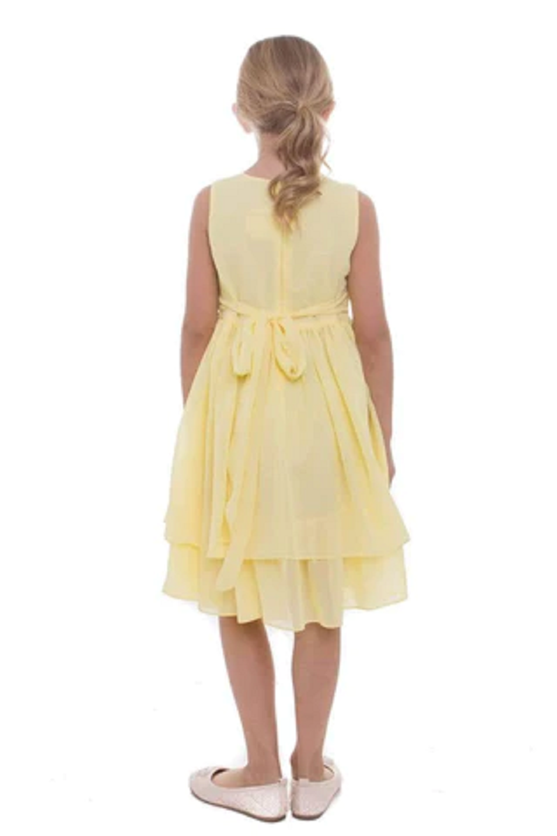 EK 202 Double Tiered Chiffon Dress with Sequin Waist Band