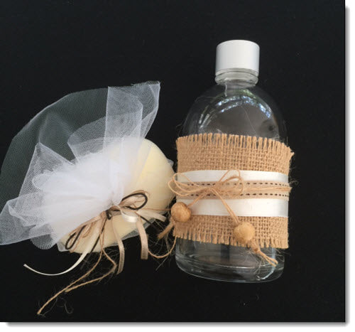 oil bottle and soap set hessian