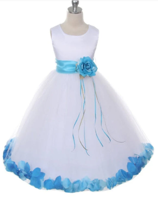 160B[SASH] Ivory Satin Flower Petal Girl Dress with Organza Sash (2 of 2)