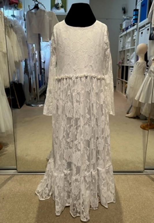 202-Long White Lace Maxi Boho Dress