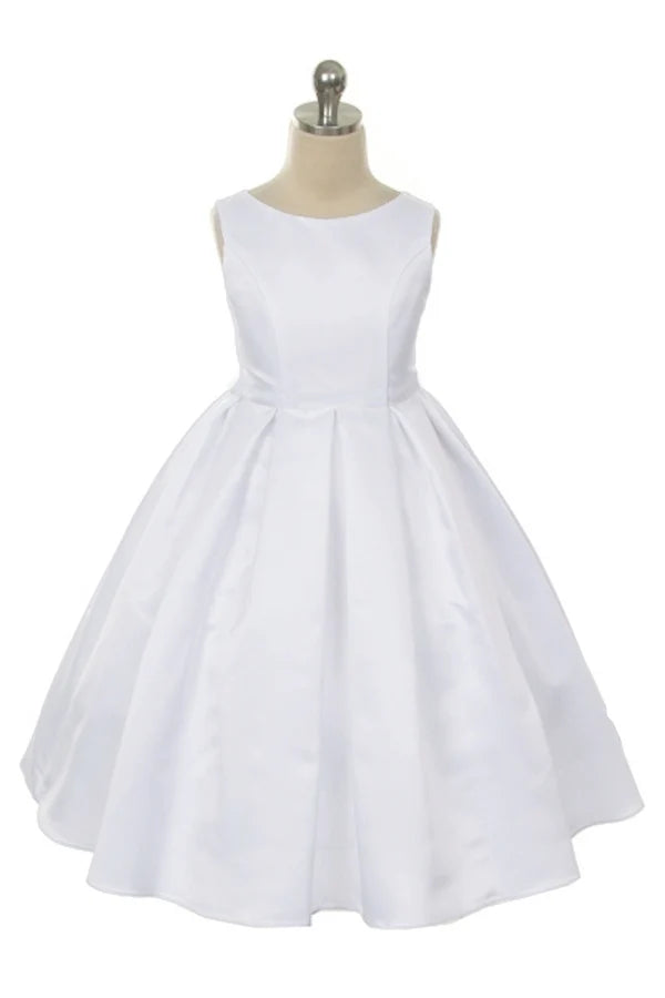235 Satin s with classic box pleated skirt First Communion or Flower Girl Dress