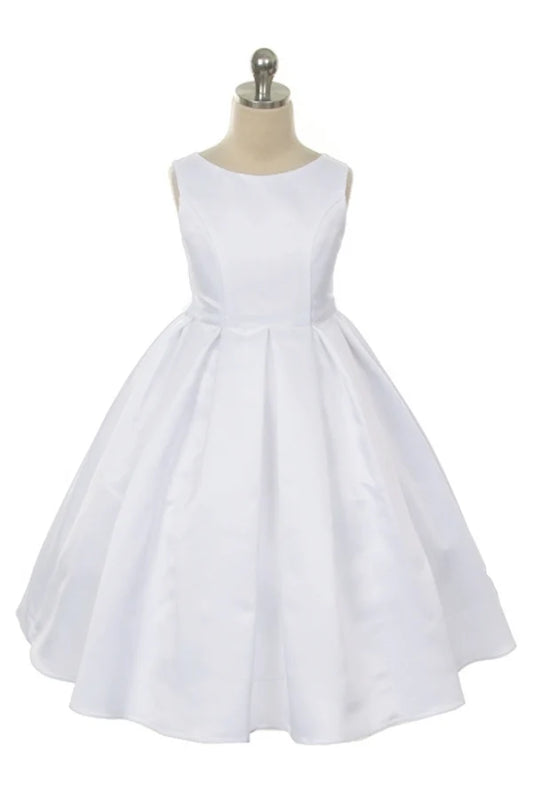 235 Satin s with classic box pleated skirt First Communion or Flower Girl Dress
