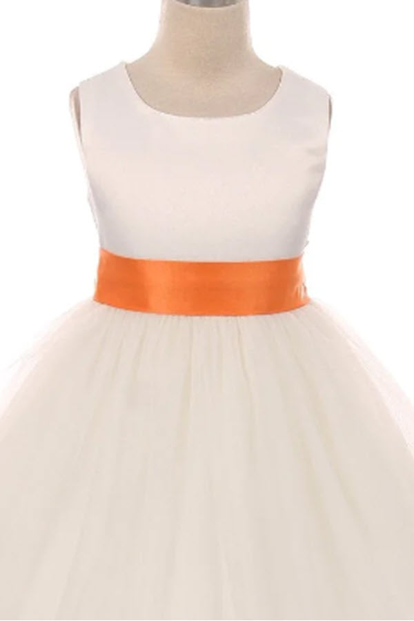 411 Satin Sash Bow Girl First Communion or Flower Girl Dress (White Dress)