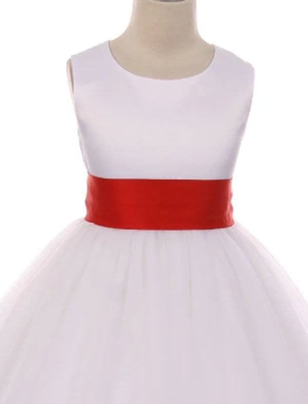 411 Satin Sash Bow Girl First Communion or Flower Girl Dress (White Dress)