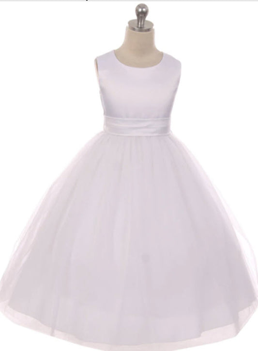 411 Satin Sash Bow Girl First Communion or Flower Girl Dress (White Dress)