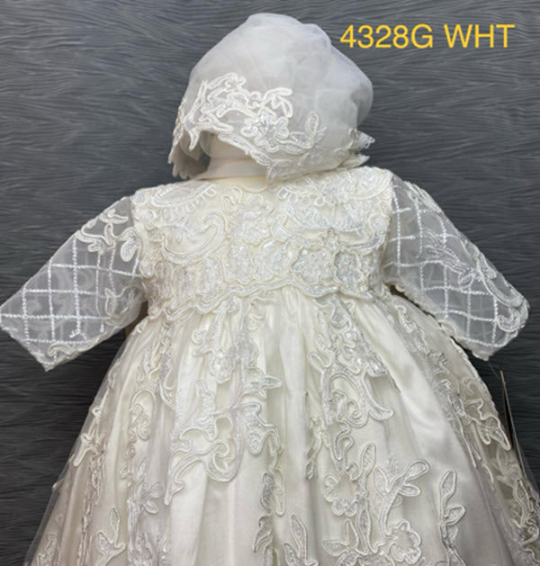 4328 White Silk and Lace Christening gown