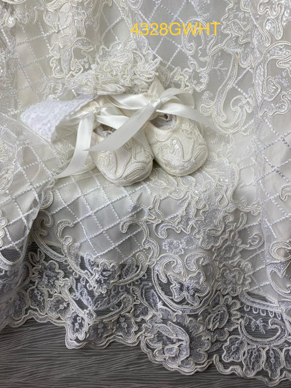 4328 White Silk and Lace Christening gown
