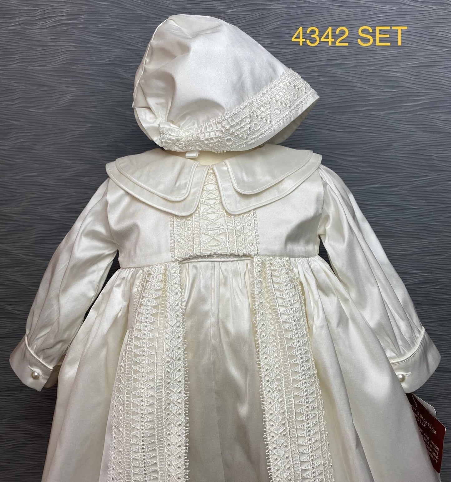 4342  Boys silk Christening Romper and Cape Set
