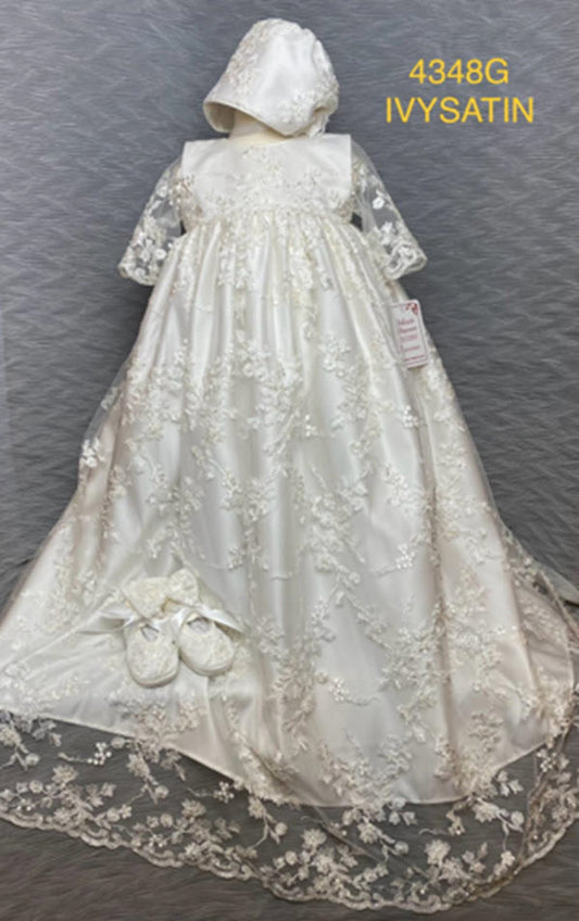 4348 G Ivory Satin and Lace Christening Gown