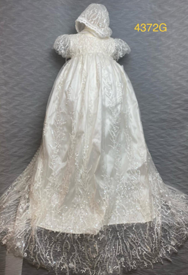 4372 G Ivory Silk and Net Lace Christening Gown