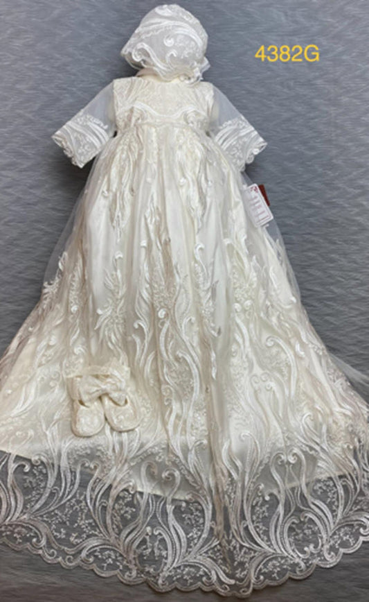 4382 G Ivory Silk and Lace Christening Gown