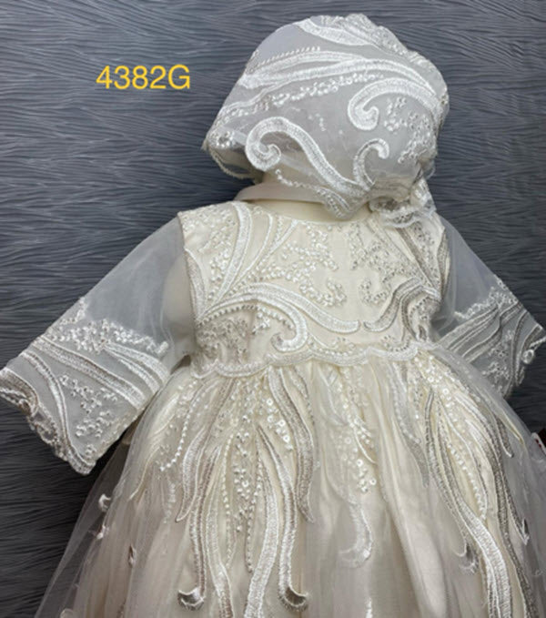 4382 G Ivory Silk and Lace Christening Gown